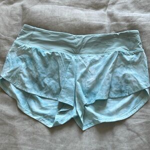 Speed Up Low Rise, Lined, 2.5 inch Lululemon Shorts- tie die light green blue